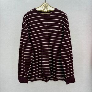 Banana Republic Striped Long Sleeve Shirt Mens XL Burgundy White Stripe Pocket